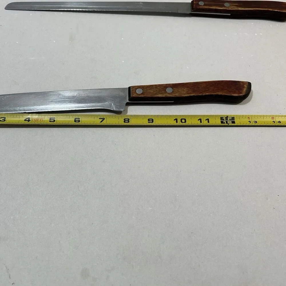 Vintage ITI Japan Stainless Steel 2-Pc Knife Set Slicer Chef Wood Handle